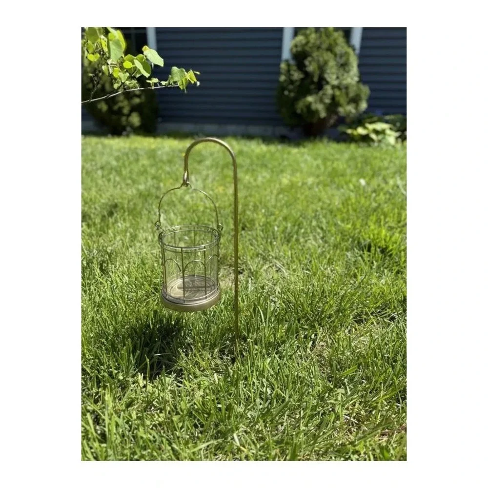Hearth & Hand 2ct Outdoor Stake Candle Lantern‎ Powder Coated Finish White NIB